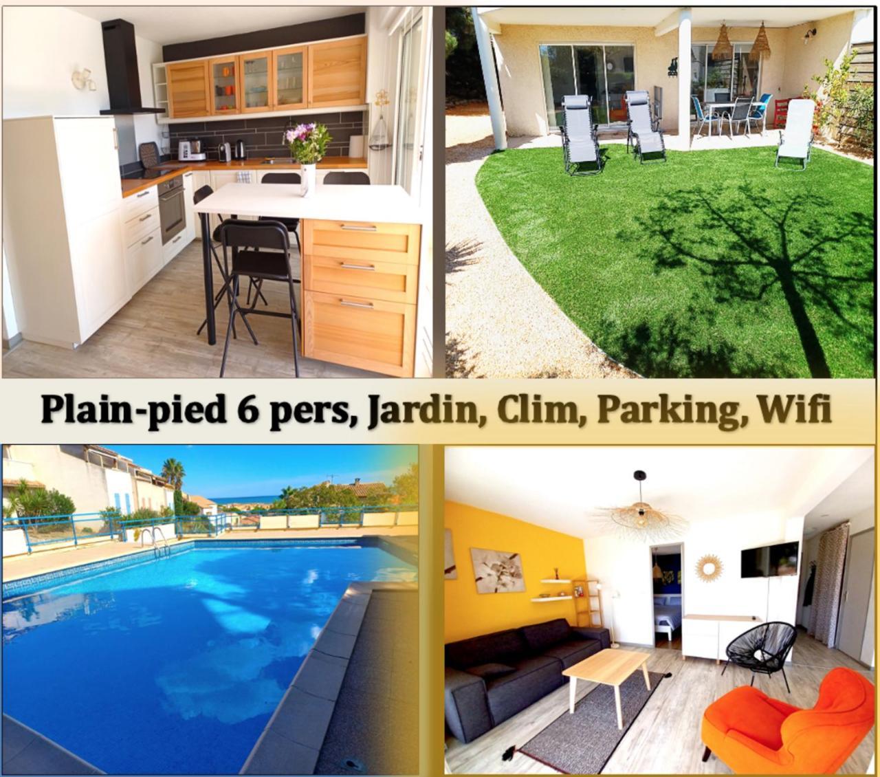 Plain-Pied Jardin 6 Personnes Clim Vue Mer Parking Wifi Terrasse Piscine Dans La Residence Saint-Pierre-la-Mer  Εξωτερικό φωτογραφία
